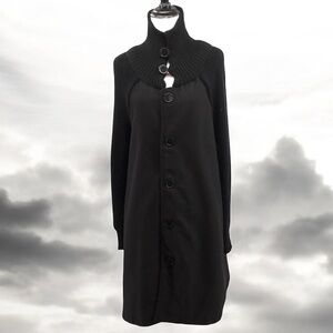 Oasap Black Knit Swing Coat Sweater Womens Large Button Front Mock Neck‎ Gothic